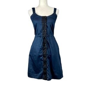 Rodebjer Womens Sleeveless Button Front Cinch Waist Dress Blue Cotton size Small